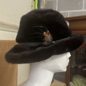 Vincent and Bill vintage monk hat with leather and feather trim